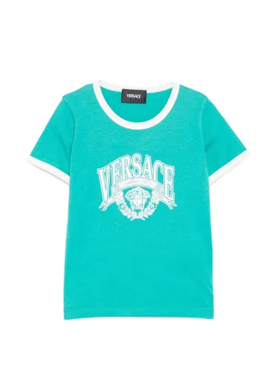 Versace Kids' Logo Ringer T-shirt In Blue