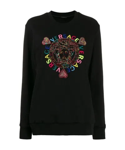 Versace Logo Round Neck Sweater In Black