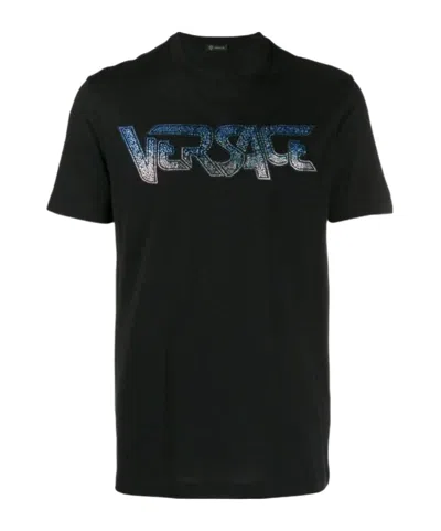 Versace Logo Round Neck T-shirt In Black