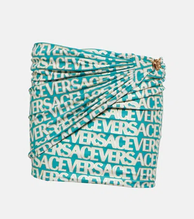 Versace Logo Ruched Miniskirt In Multicoloured