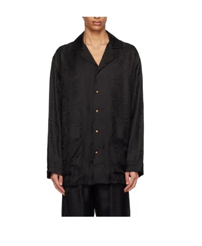 Versace Logo Shirt Pajamas In Black