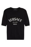 Versace Logo Short Sleeve Virgin Wool Sweater In Black