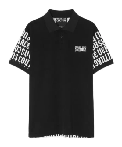 Versace Logo Short-sleeved Polo Shirt In Black