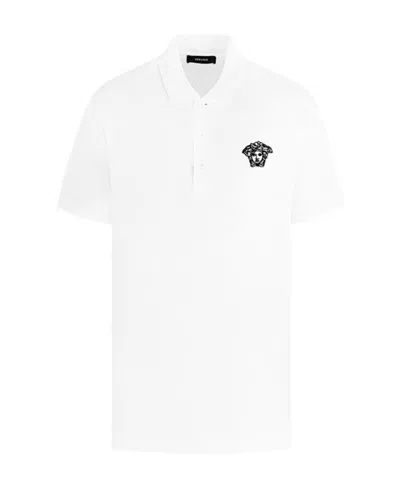 Versace Logo Short-sleeved Polo Shirt In White