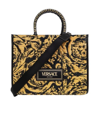 Versace Logo Shoulder Bag In Black