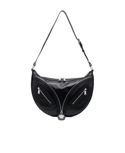 Versace Logo Shoulder Bag In Black
