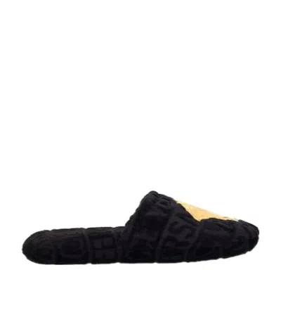 Versace Logo Slippers In Black