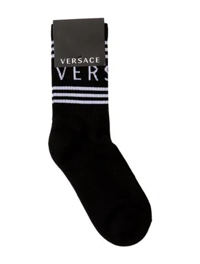 Pre-owned Versace Logo Socks In Black