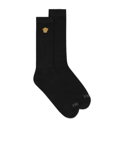 Versace Logo Socks In Black