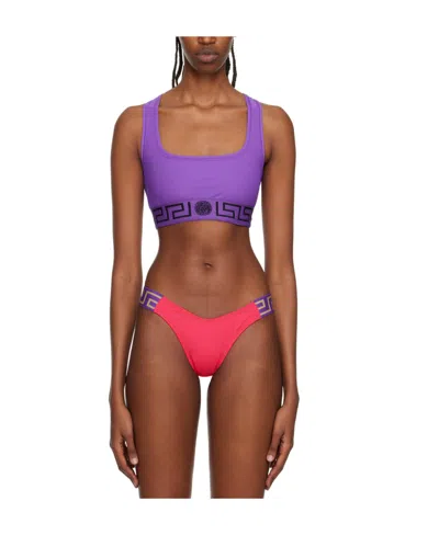 Versace Logo Sports Bra In Brown