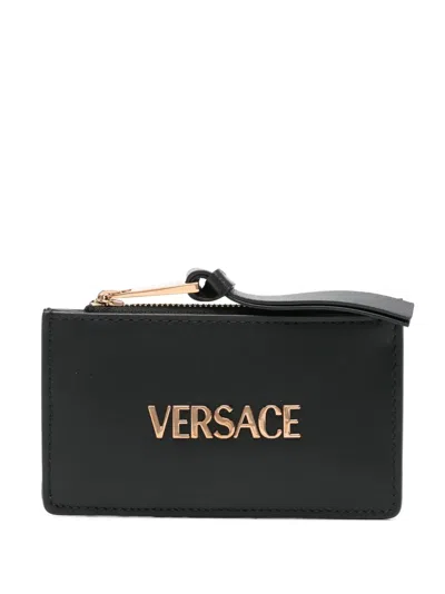 Versace Logo-stamp Cardholder In Black