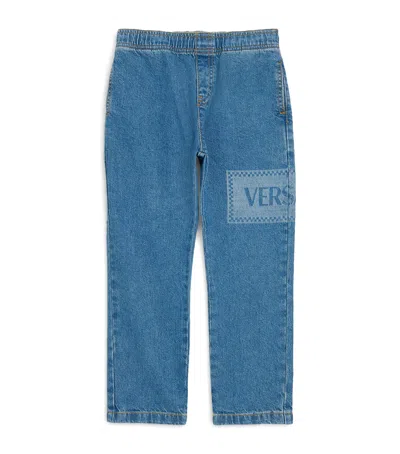 Versace Kids' Logo Straight Jeans In Blue