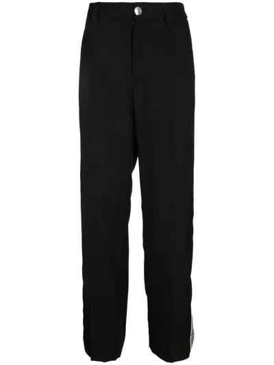 Versace Logo-stripe Gabardine Trousers In Black