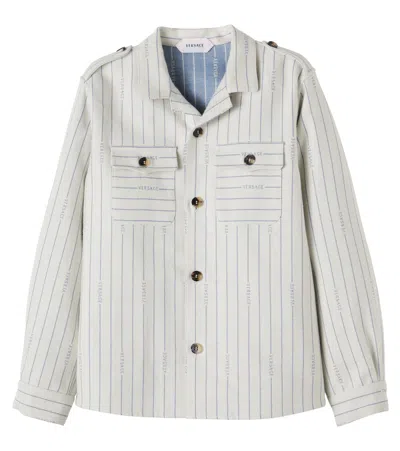 Versace Logo Striped Cotton Jacket In Sand