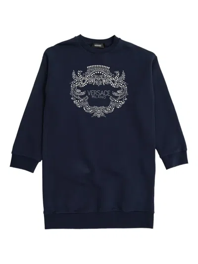 Versace Kids' Logo-studded Dress In Blue