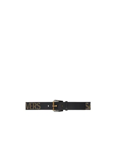 Versace Logo-studded Greca Belt In Green