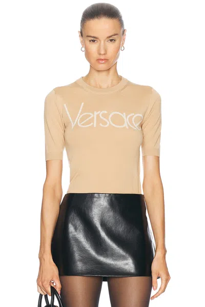 Versace Logo Sweater In Biscotto