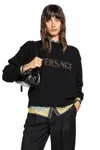 Versace Studs Logo Embroidery Wool Knit Sweater Black In Black