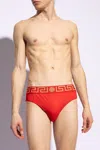 Versace Iconic Slim-fit Stretch-cotton Briefs In Red