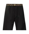 Versace Black Swim Trunks With Greca And Medusa Head Print On Elastic Waistband In Nylon Man In Black