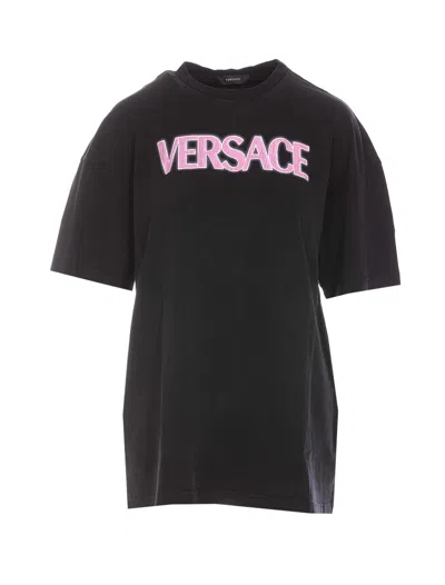 Versace Logo T-shirt In Nero