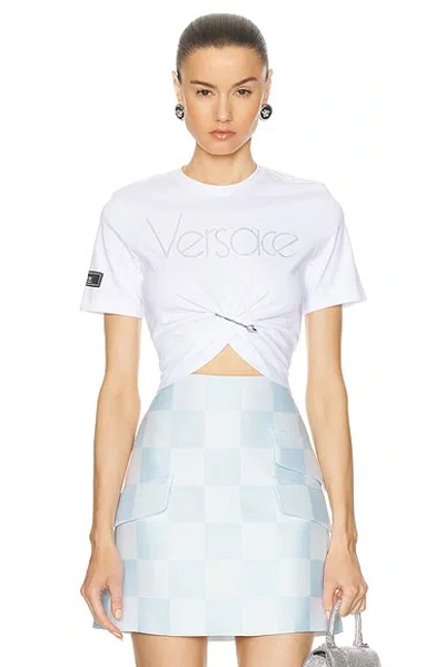 Versace Logo T-shirt In White & Crystal