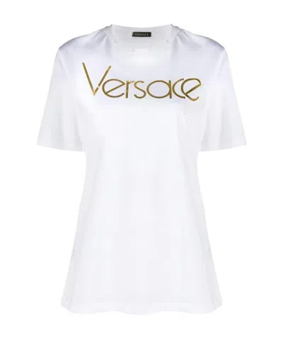 Versace Logo T-shirt With Round Neck In White