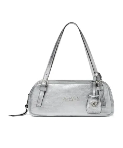 Versace Logo-tag Bowling Shoulder Bag In Silver