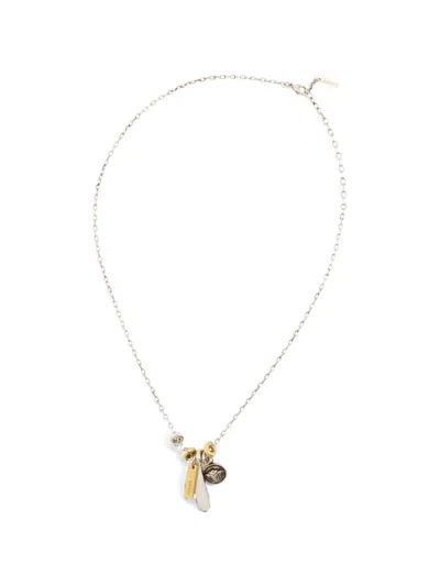 Versace Logo Tag Charm Necklace In Silver