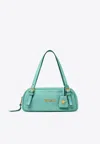 Versace Mini Logo Tag Leather Shoulder Bag In Blue