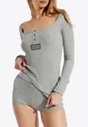 Versace Logo Tag Long-sleeved Ribbed Top In Gray