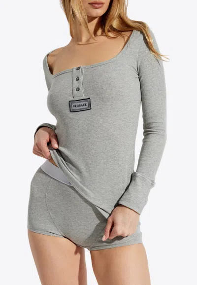 VERSACE LOGO TAG LONG-SLEEVED RIBBED TOP