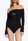 Versace Logo Tag Long-sleeved Top In Black