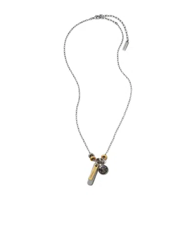 Versace Logo Tag Necklace In Blue