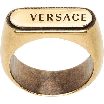 Versace Logo Tag Ring In Gold