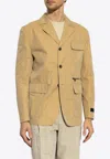 Versace Logo Tag Single-breasted Blazer In Beige