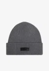 Versace Logo Tag Wool Knit Beanie In Gray