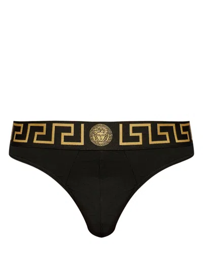 Versace Logo Thong Briefs In Black