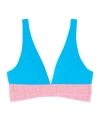 Versace Logo Triangular Bikini Top In Blue