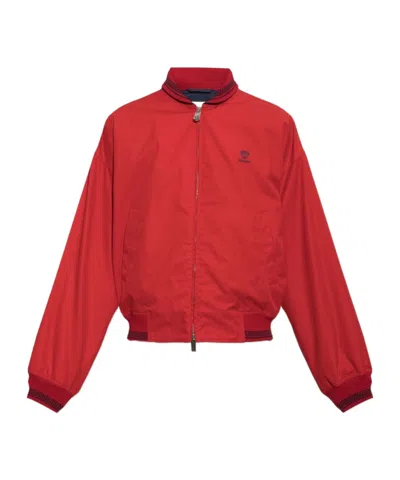 Versace Logo-embroidered Cotton Blouson Jacket In Red