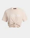 Versace Cotton Cropped T-shirt Front Drape In Pink