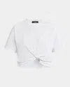 Versace Cropped T-shirt With Twist Detail And Safety Pin Logo In Optical White
