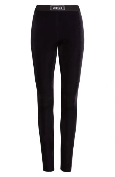 VERSACE VERSACE LOGO VELVET LEGGINGS