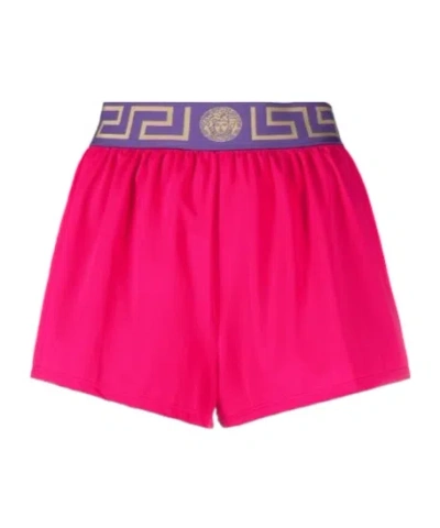 Versace Logo Waist-edge Swimming Trunks In Pink