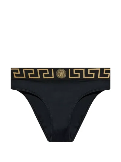 Versace Stretch Cotton Briefs With Logoed Elastic Band In Black