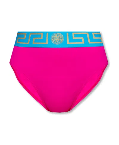 Versace Logo-waistband Bikini Bottoms In Pink
