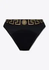 Versace Stretch Cotton Briefs With Logoed Elastic Band In Black