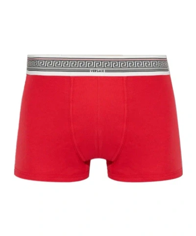 Versace Logo Waistband Boxer Briefs In Red