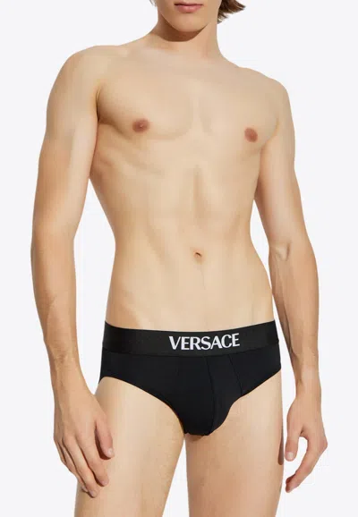 Versace Logo Waistband Briefs - Set Of 3 In Black