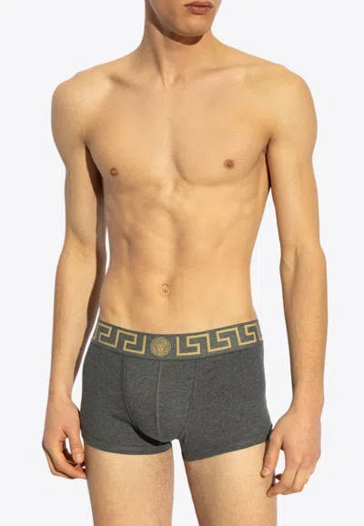 Versace Logo-waistband Briefs In Gray